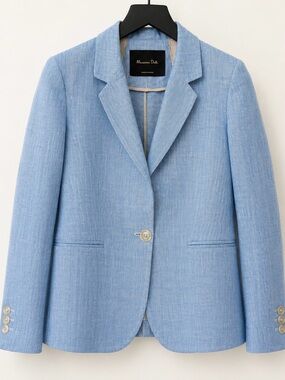 Massimo Dutti Blue Tailored 100% Linen Women’s Blazer